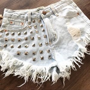 Embellished Shorts Distressed Fringe Hem